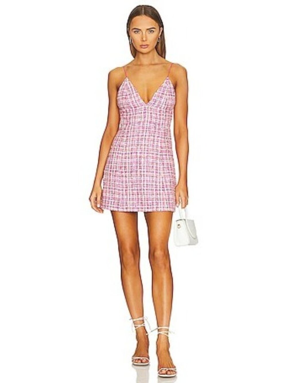 ALICE + OLIVIA Carli Spaghetti Strap Tweed Dress in Candy pink size 6